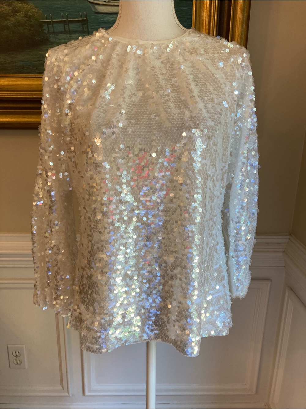 ZARA Silver White Sequin Top NWT